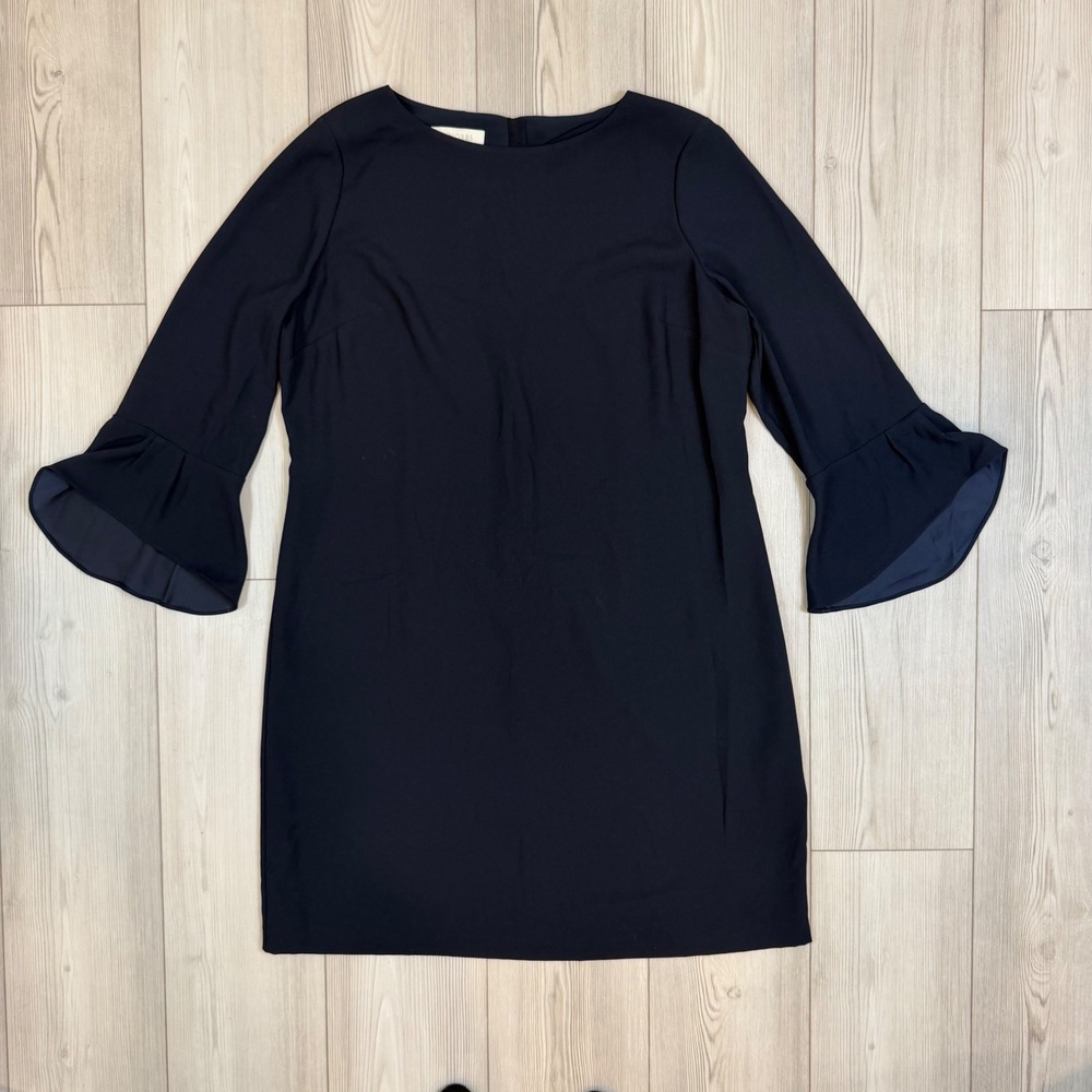 Hobbs London Navy Blue Bell Sleeve Shift Dress Womens US 14 Boat Neck Mini